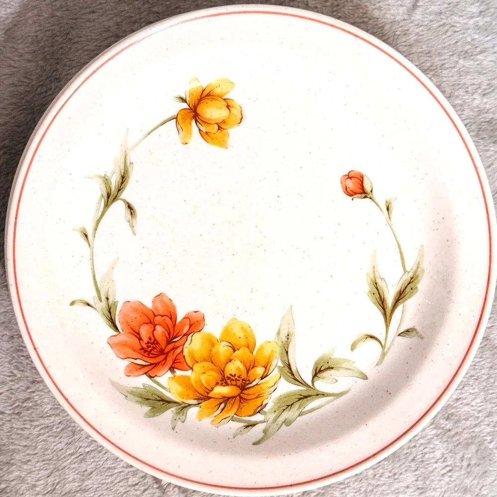 Noritake Roanoke‎ Floral Stoneware Creamer Dessert Set Vintage Japan Orange 70's